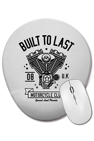 BASKI DÜNYASI Mouse Pad oval Built To Last Motorcycle Club cu suport pentru încheietura mâinii