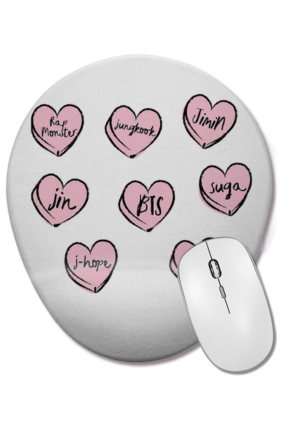 BASKI DÜNYASI Mouse Pad oval BTS Hearts cu suport pentru încheietura mâinii