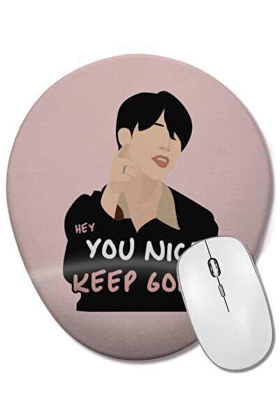 BASKI DÜNYASI Bts Hey Jimin You Nice Keep Going Oval Mouse Pad with Wrist Sup...