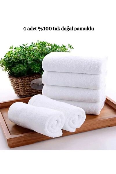 Hızlı Çeyiz Hand and Face Towel 50X30Cm Tough Fabric Natural 100% Cotton 4 Pcs