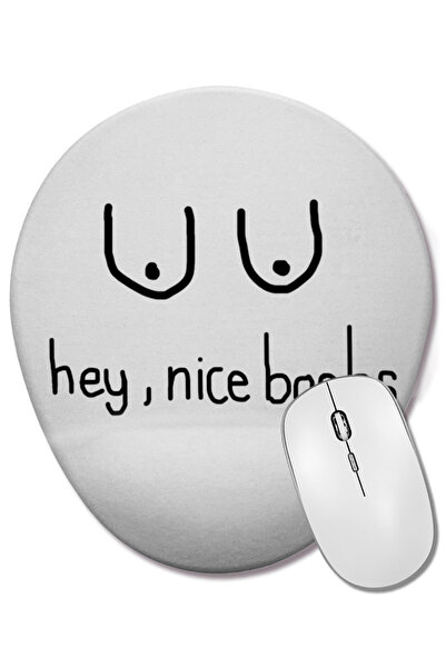 BASKI DÜNYASI Boobies Hey Nice Boobs Mouse Pad oval cu suport pentru încheiet...