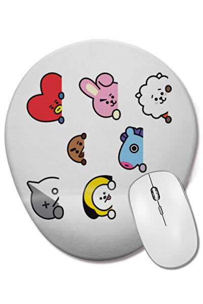 BASKI DÜNYASI Mouse Pad oval Bt21 Bts cu suport pentru încheietura mâinii
