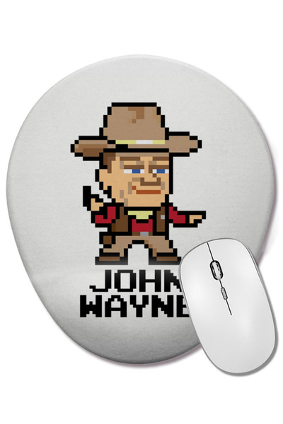 BASKI DÜNYASI Mouse Pad oval John Wayne Pixel Character cu suport pentru încheietura mâinii