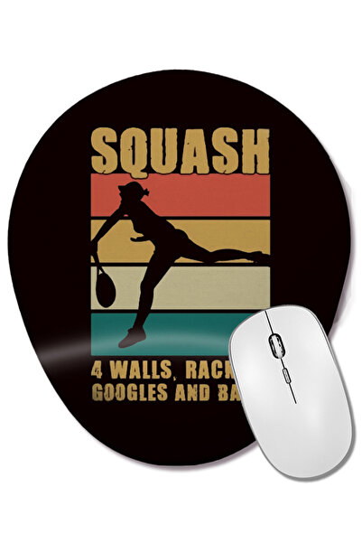 BASKI DÜNYASI Mouse Pad oval cu suport pentru încheietura mâinii, cu design de jucător de squash vintage, pentru antrenament de tenis de interior