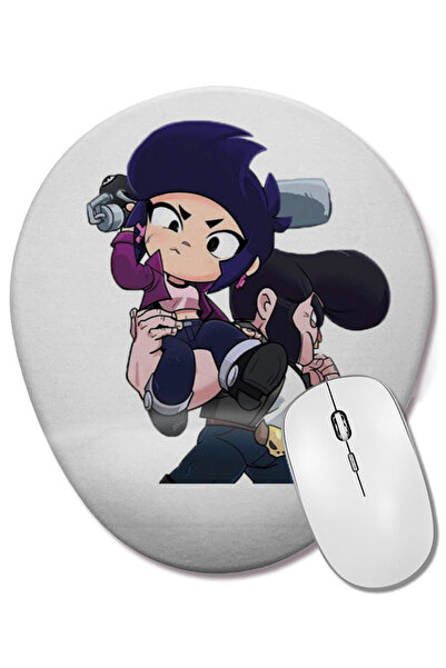BASKI DÜNYASI Mouse Pad oval Bibi și Bull Brawl Stars cu suport pentru închei...