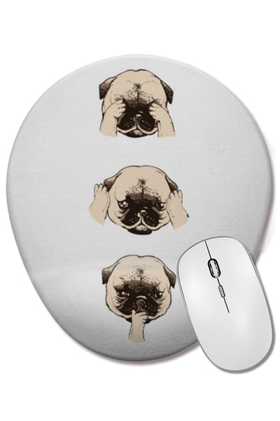 BASKI DÜNYASI Mouse Pad oval Pug Dog 05 cu suport pentru încheietura mâinii