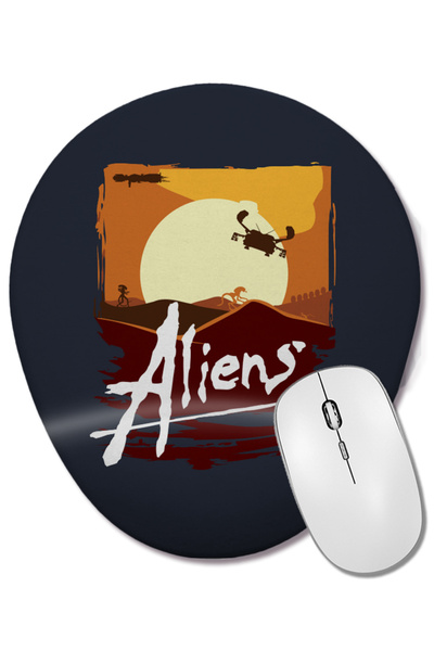 BASKI DÜNYASI Mouse Pad oval cu suport pentru încheietura mâinii Aliens Apocalypse Now Mashup