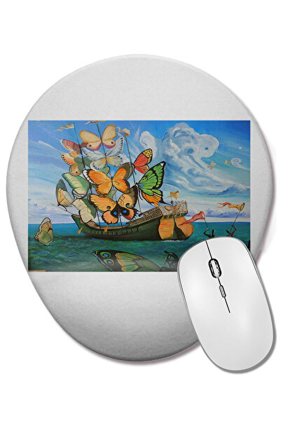 BASKI DÜNYASI Овална подложка за мишка с мотиви на пеперуди и ветроходни лодк...