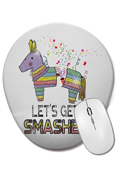 BASKI DÜNYASI Let's Get Smashed Funny Pinata Pun Cinco De Mayo Mouse Pad oval...