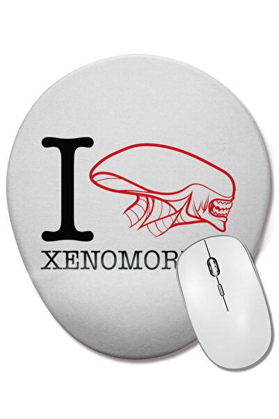 BASKI DÜNYASI لوحة ماوس بيضاوية من Alien I Heart Xenomorphs مع دعم للمعصم