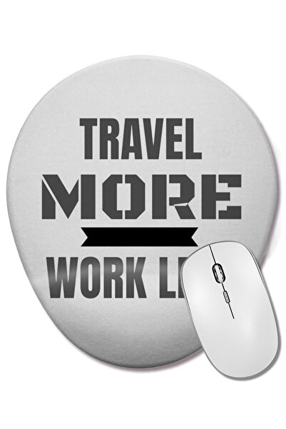 BASKI DÜNYASI Travel More Work Less Funny Traveling Oval Mouse Pad with Wrist...