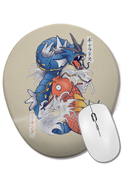 BASKI DÜNYASI Mouse Pad oval Dragon Koi Fish Evolution cu suport pentru încheietura mâinii