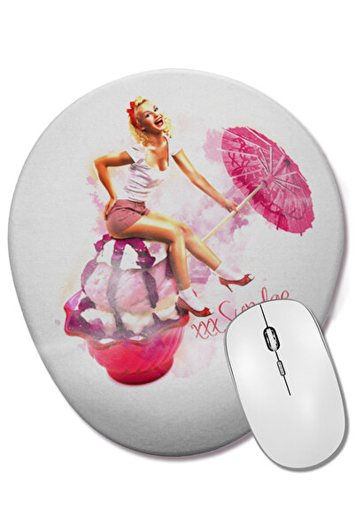 BASKI DÜNYASI Сладоледен чадър Pin-up Bow Овална подложка за мишка, поддържащ...