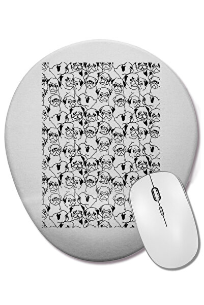 BASKI DÜNYASI Овална подложка за мишка с подложка за китката с мотив на мопс