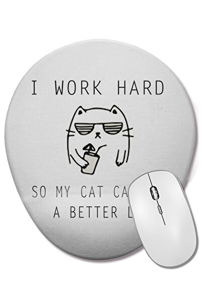 BASKI DÜNYASI mačka Radim naporno, mačke, ovalna podloga za miša sa podrškom ...