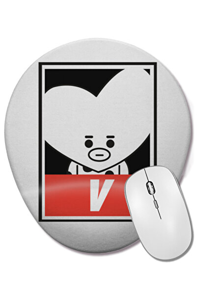 BASKI DÜNYASI Mouse Pad oval Bt21 V Bts cu suport pentru încheietura mâinii