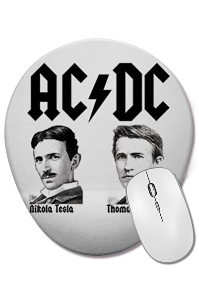 BASKI DÜNYASI Mouse Pad oval cu suport pentru încheietura mâinii Ac Dc Tesla și Edison