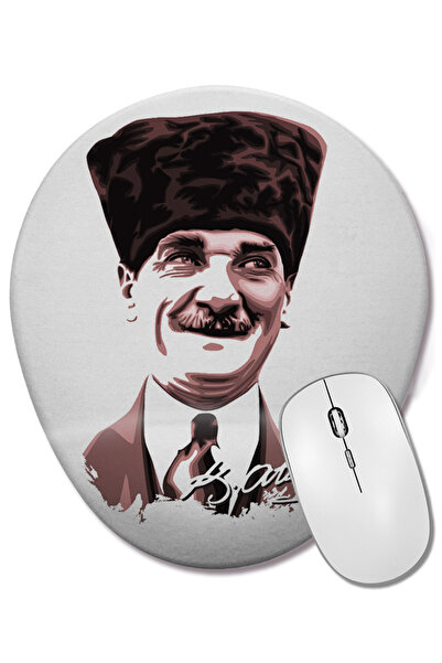 BASKI DÜNYASI Mouse Pad oval Mustafa Kemal Atatürk 04 cu suport pentru închei...