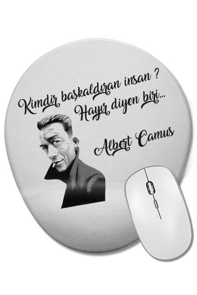 BASKI DÜNYASI Mouse Pad oval Albert Camus cu suport pentru încheietura mâinii
