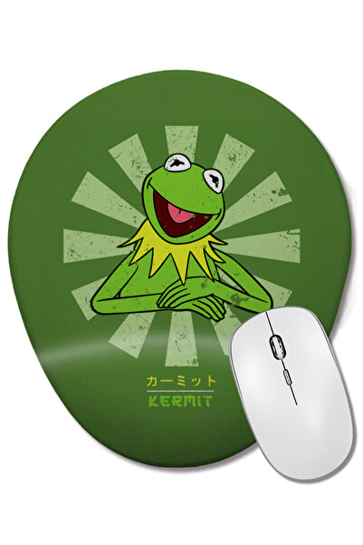 BASKI DÜNYASI Kermit The Frog Retro Japanese 01 Οβάλ ποντίκι με υποστήριξη κα...