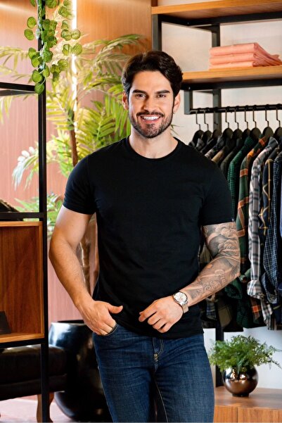 LACKH Чоловіча мода Чорна пряма футболка, зручна для літа, швидко сохне, з короткими рукавами, еластична тканина