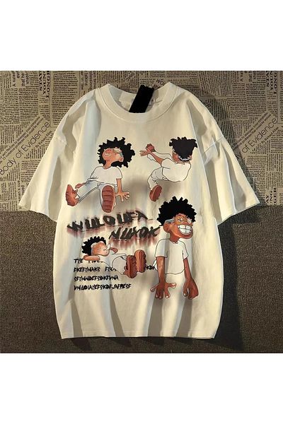 Gofeel Harajuku Street Tuledai Print Detailed Unisex Short Sleeve T-Shirt