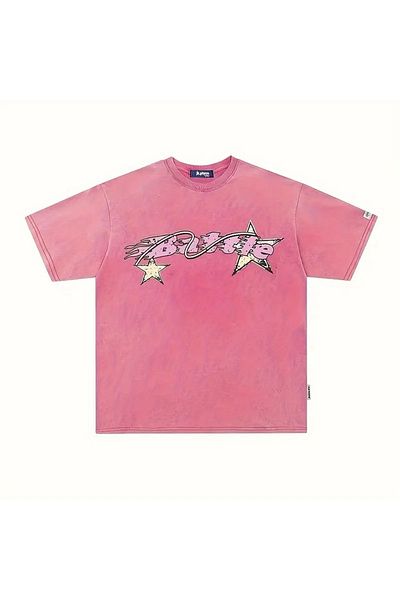 Gofeel Harajuku Street Star Battle Print Detailed Unisex Short Sleeve T-Shirt