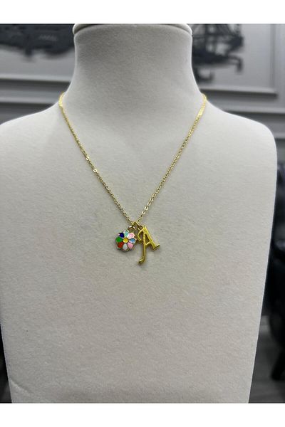 Store A Letter Necklace - with Flower Charm and Letter Chain