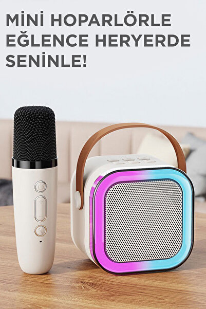Solistech K 12  Renga Renk Işıklı Kablosuz Bluetooth Karaoke Mikrofonlu Hopar...