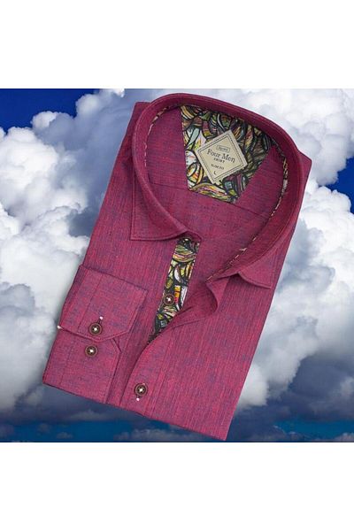 EREN STYLE Cămașă pentru bărbați din bumbac cu mânecă lungă fucsia (Slim Fit Fit)