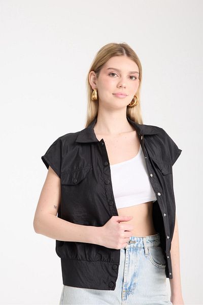 Su Moda Jachetă de vară pentru femei cu mâneci joase, țesătură și țesătură cu rever
