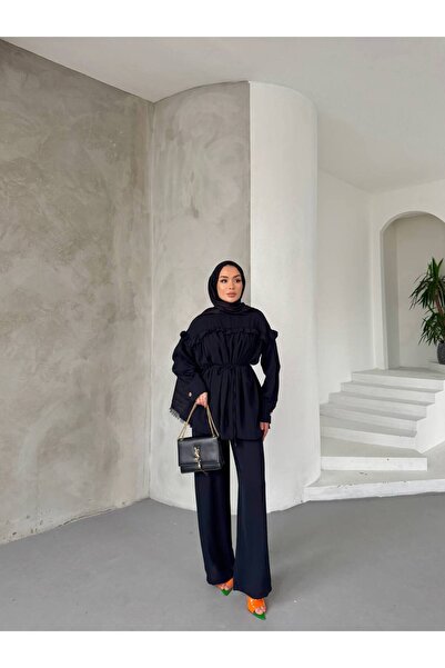 JaMolls pantaloni palazzo confortabili, echivalenti cu țesătură, cu volane, c...