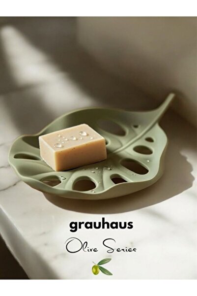 GRAUHAUS Monstera Yaprağı Zeytin Yeşili Sabunluk Banyo Sabunluğu Mutfak Sabun...