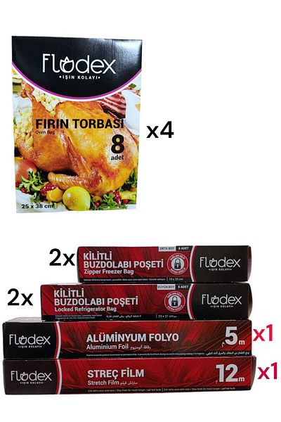 FLODEX Aluminum Foil - Stretch Film - Ziplock Refrigerator Bag - Oven Bag Set