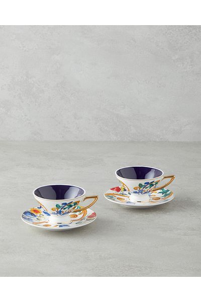 English Home Azalia New Bone China 4 Piece Coffee Cup Set for 2 People 90 ml Colorful