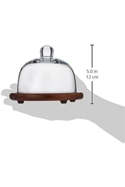 Billi Butter and Cheese Glass Dome with Wooden Stand, Brown, 12 x 15 cm, ACA-930