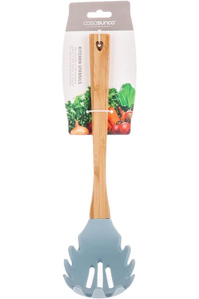 AKDC SILICONE SALAD SERVER BAMBOO HANDLE 2CMX8CMX29CM Light blue