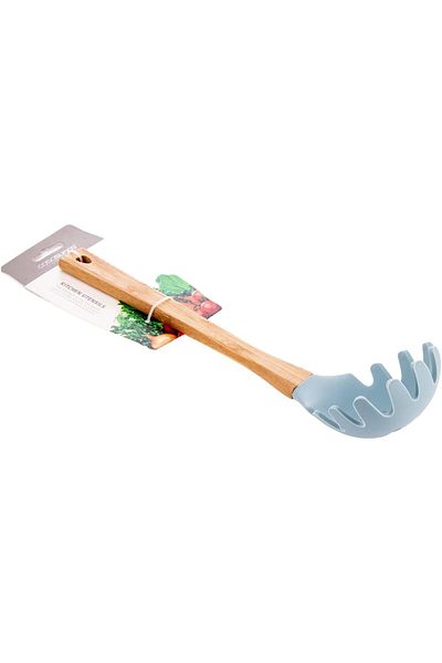 AKDC SILICONE SALAD SERVER BAMBOO HANDLE 2CMX8CMX29CM Light blue