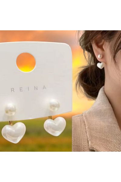 Marchen Collection Women's Heart Pearl Gold Earrings