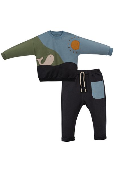 Baby s Breath Flower Baby Boy Whale Patterned Bottom Top Tracksuit Pajamas Bottom Top Set 100% Cotton Baby Boy Outfits