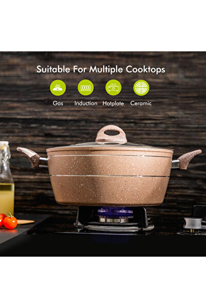 ROYALFORD 30cm Smart Granite Series Casserole with Glass Lid