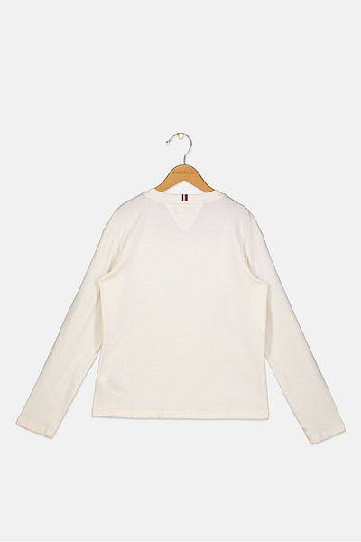 Tommy Hilfiger Kids Girl Crew Neck Long Sleeve Top, Cream