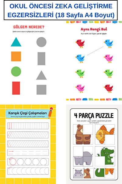 Organik Yolda تمارين تنمية الذكاء في مرحلة ما قبل المدرسة (18 ورقة مقاس A4)