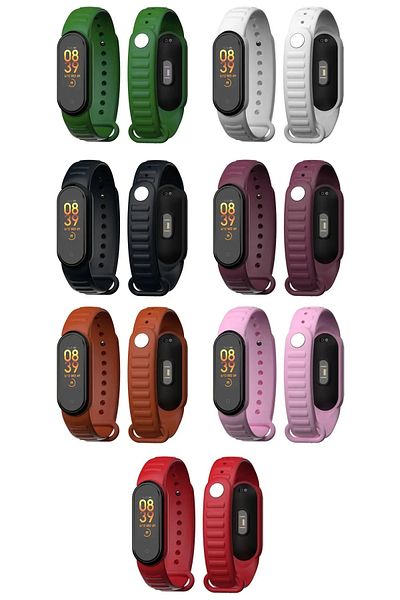 PUFWİN مجموعة أساور سيليكون منقوشة بحلقة متوافقة مع Mi Band 5 و6 مكونة من 7 قطع