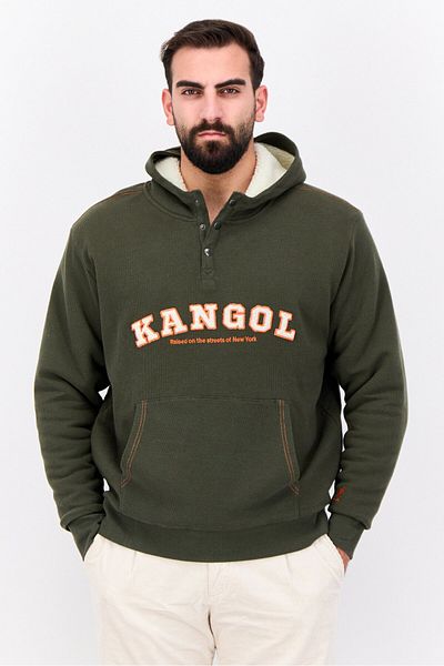 Kangol Men Hooded Embroidered Long Sleeves Sweatshirt, Army Green