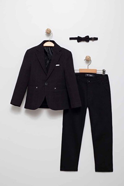 Minigimin Cicileri Toddler Boy's Blazer Jacket, Pants and Bowtie Suit - Black