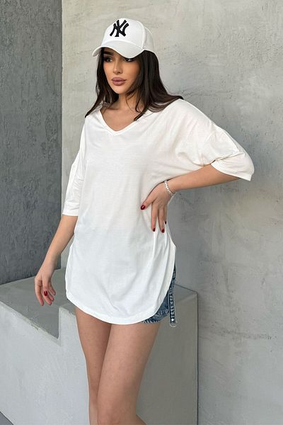 modavingo Γυναικείο εκρού V-λαιμόκοψη Casual Cut Tunic