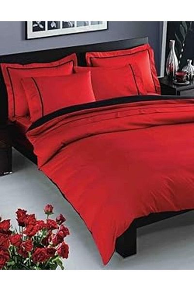 MAGNESİA Taç Delux Prestige Plain 100% Cotton Duvet Cover Set, Red, Double