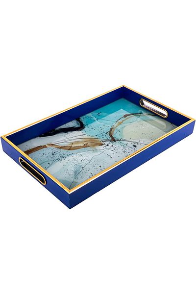 AKDC Rect Glass Tray Blue