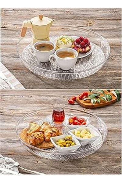 Mustore Acrylic Unbreakable Transparent Serving Tray (Round) 36X36X5Cm - Acrylic Unbreakable Tray